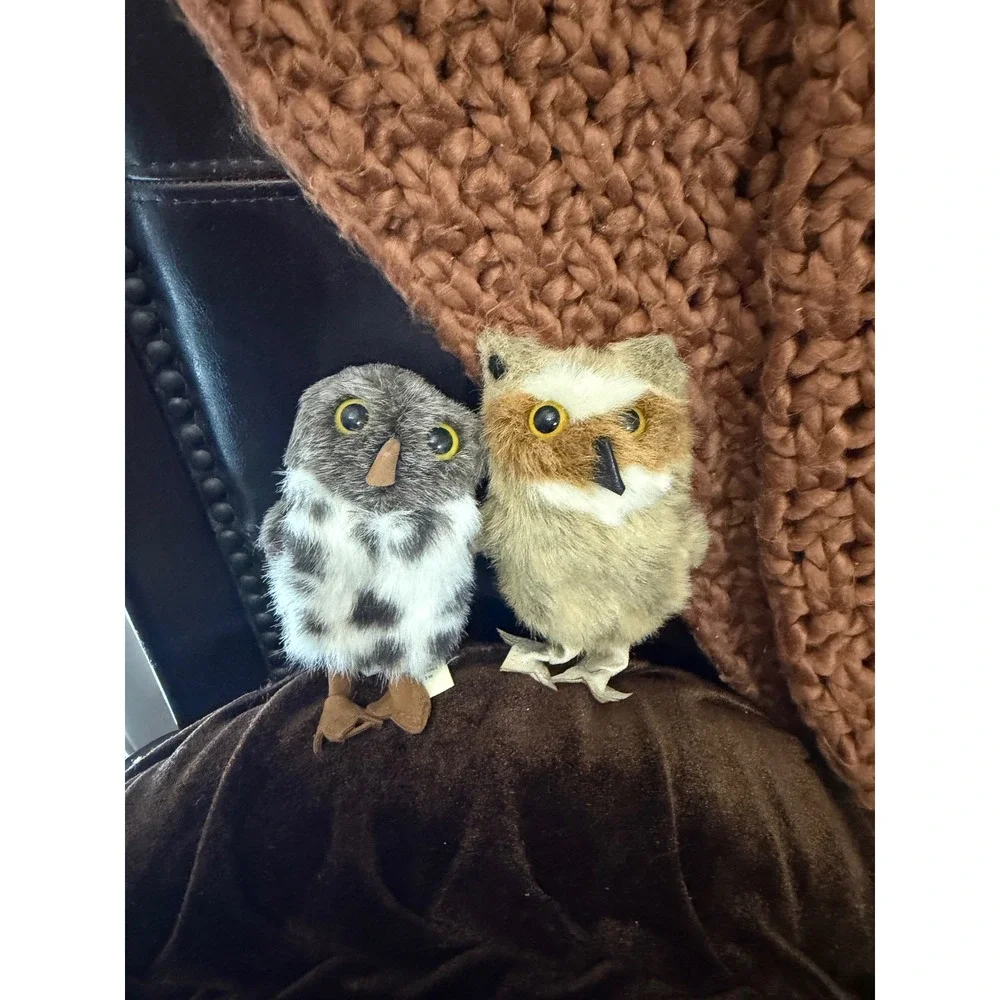 Folkmanis Owl Finger Puppet Set of 2 Grey Spotted and Tan Plush Bird Toys